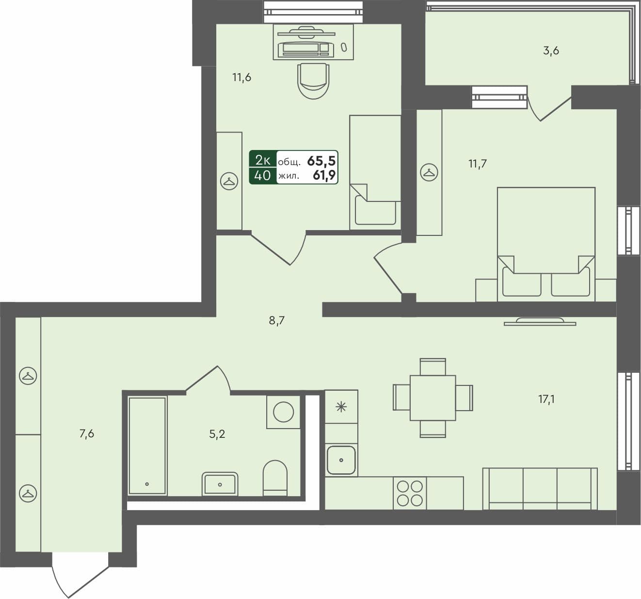 2-комн. квартира, 65.5 м², 1 из 4 этаж квартира