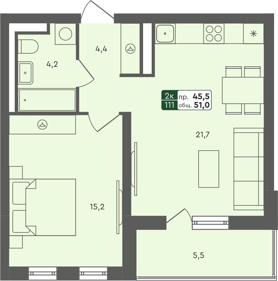 1-комн. квартира, 51 м², 3 из 4 этаж квартира