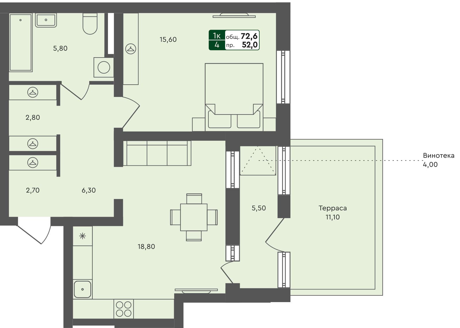 1-комн. квартира, 72.6 м², 1 из 5 этаж квартира