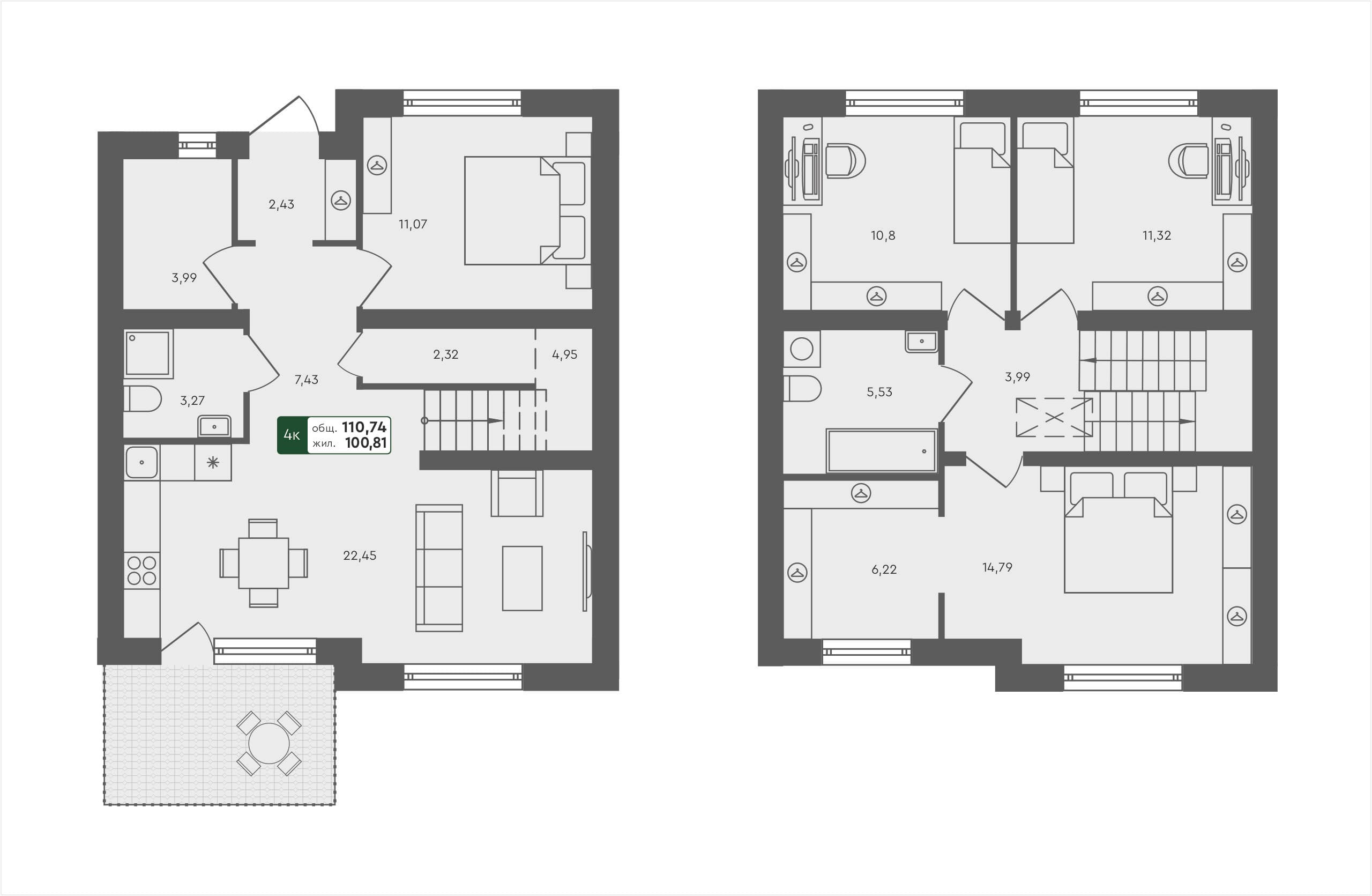 4-комн. таунхаус, 110.74 м², 1 из 1 этаж Планировка