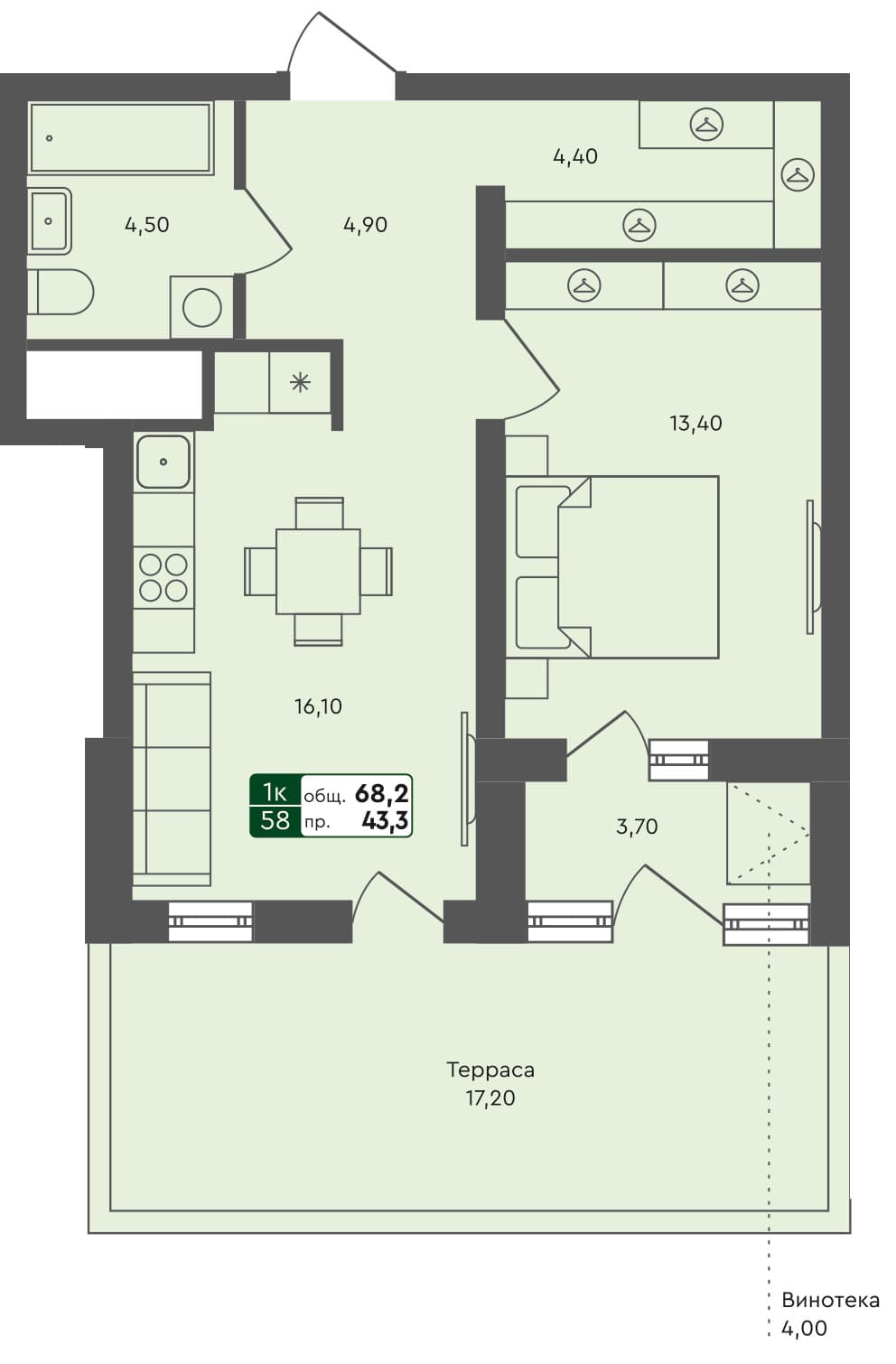 1-комн. квартира, 68.2 м², 1 из 3 этаж квартира