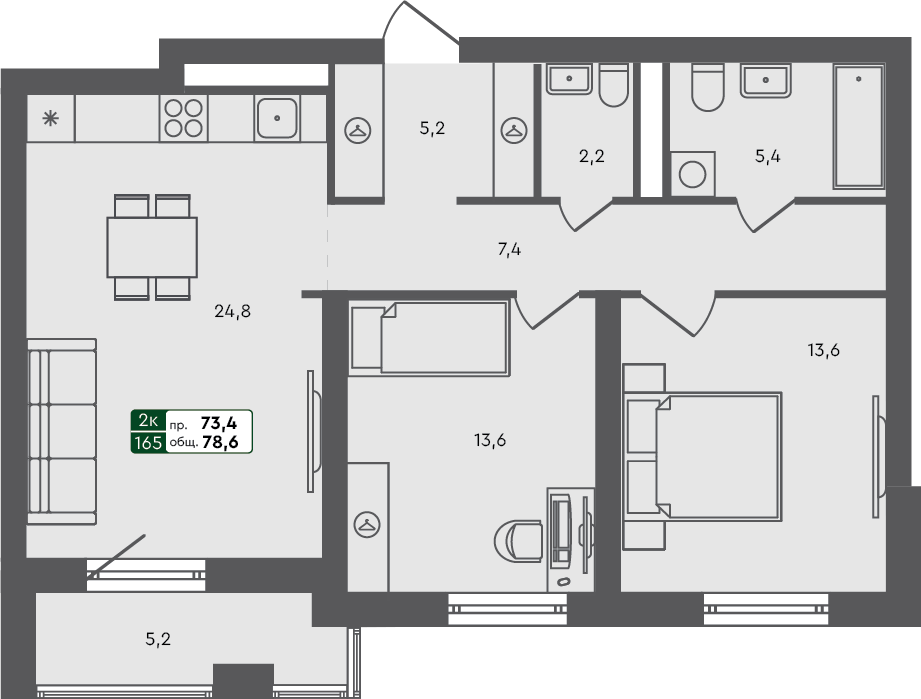 2-комн. квартира, 78.6 м², 3 из 3 этаж квартира
