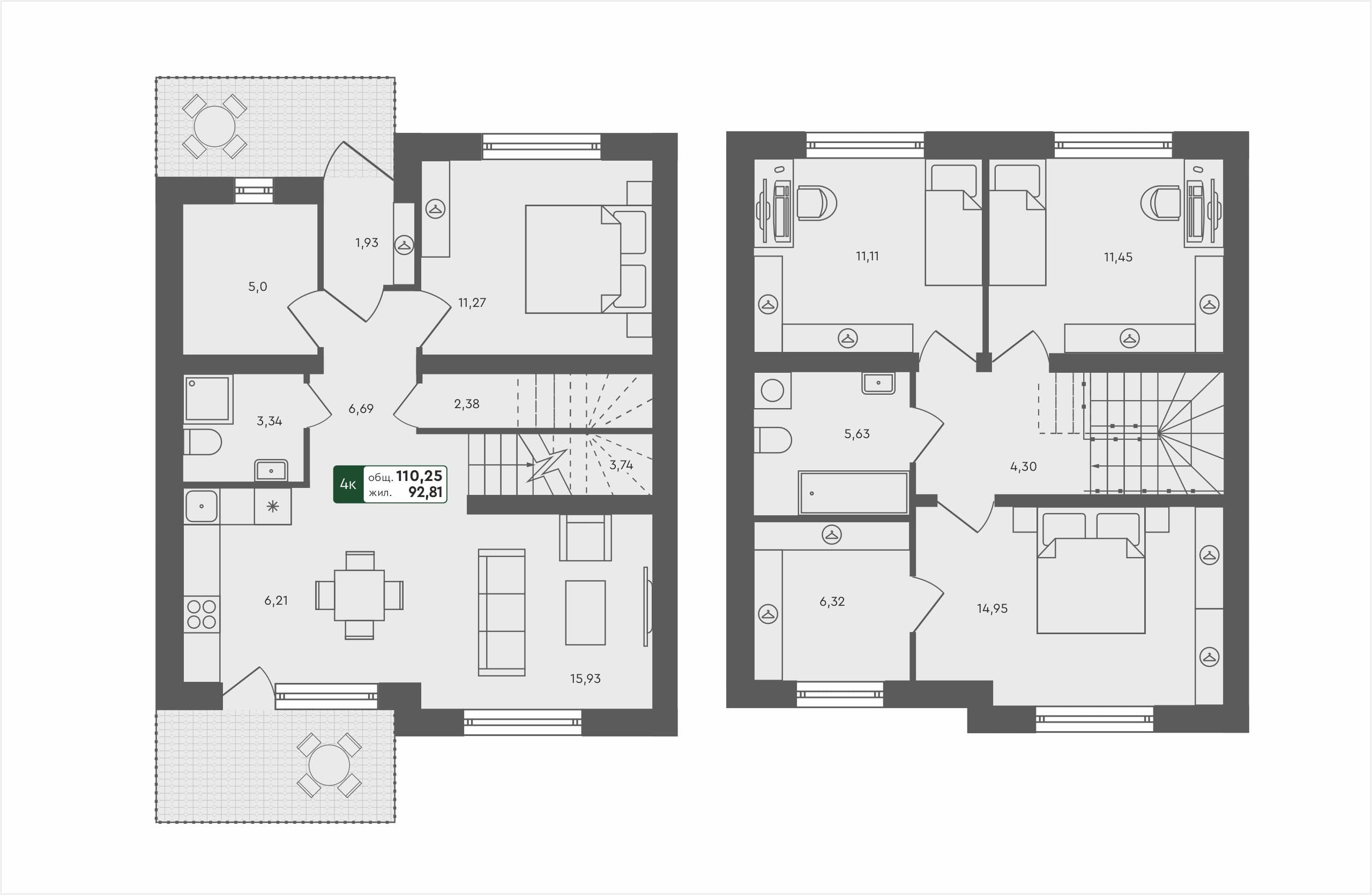 4-комн. таунхаус, 110.25 м², 1 из 1 этаж квартира