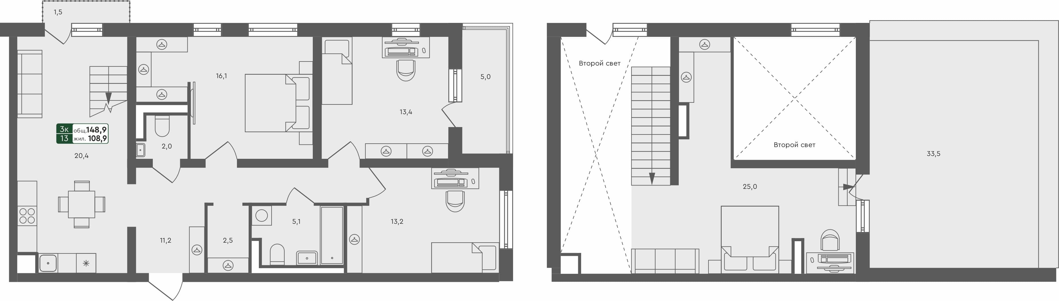 3-комн. квартира, 148.9 м², 4 из 4 этаж квартира
