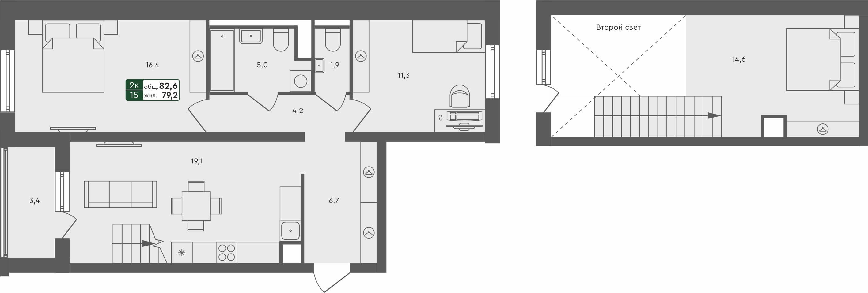 2-комн. квартира, 82.6 м², 4 из 4 этаж квартира