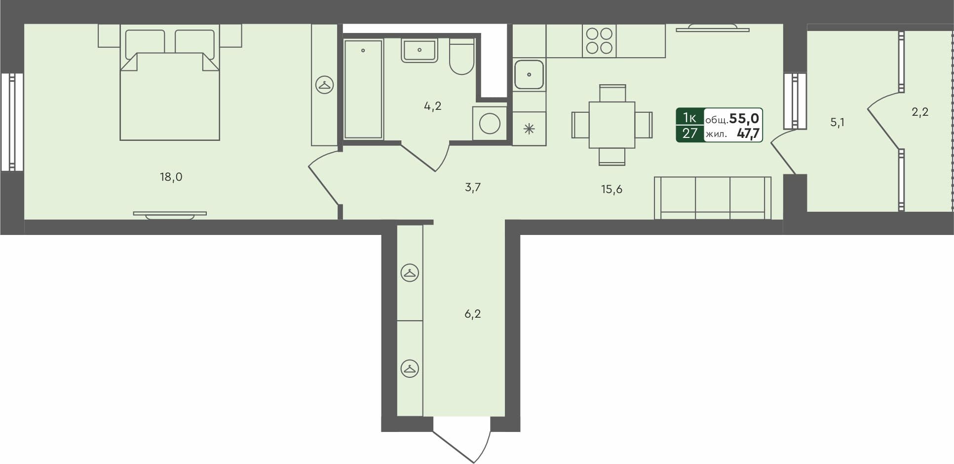 1-комн. квартира, 55 м², 3 из 4 этаж квартира