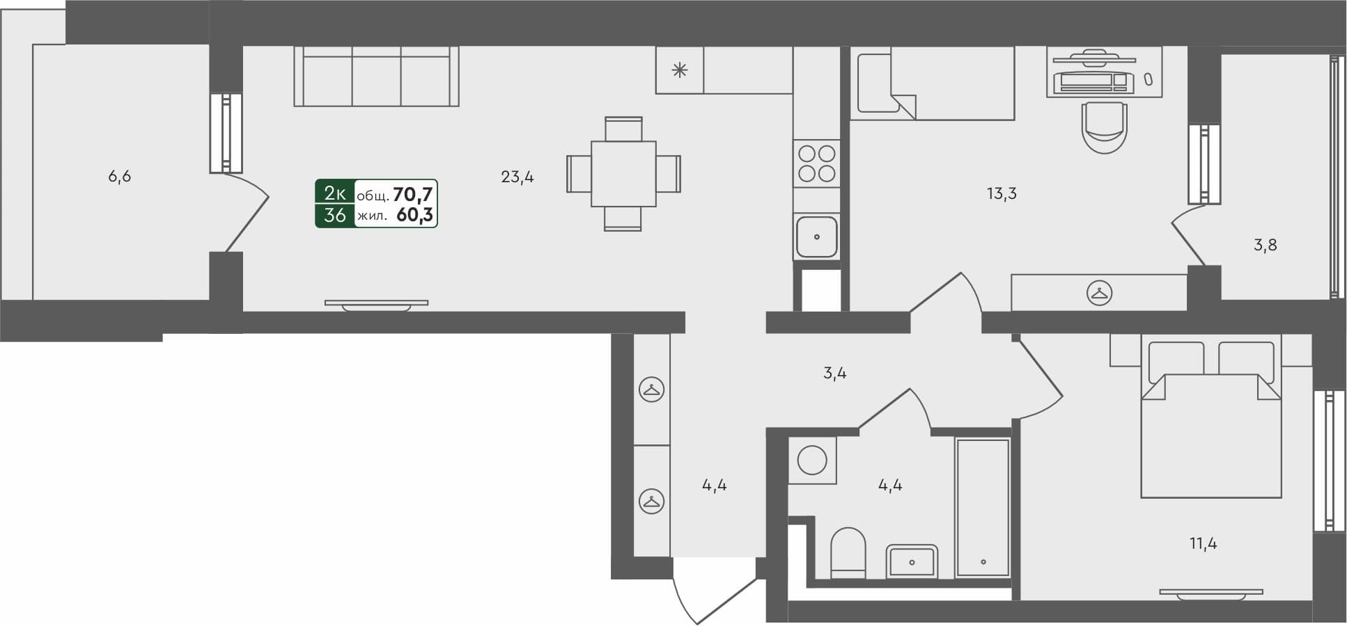 2-комн. квартира, 70.7 м², 4 из 4 этаж квартира