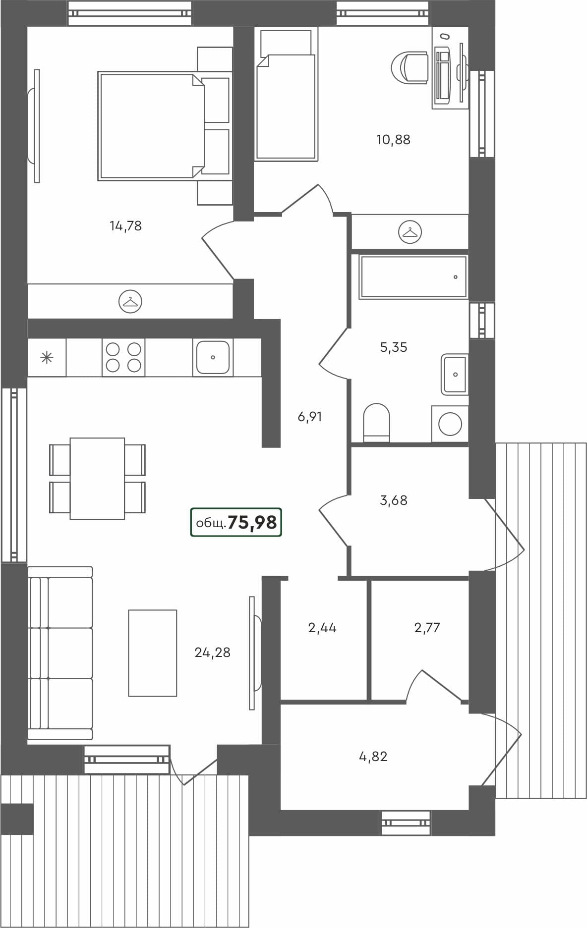 2-комн. дом, 75.98 м², 1 из 1 этаж Планировка