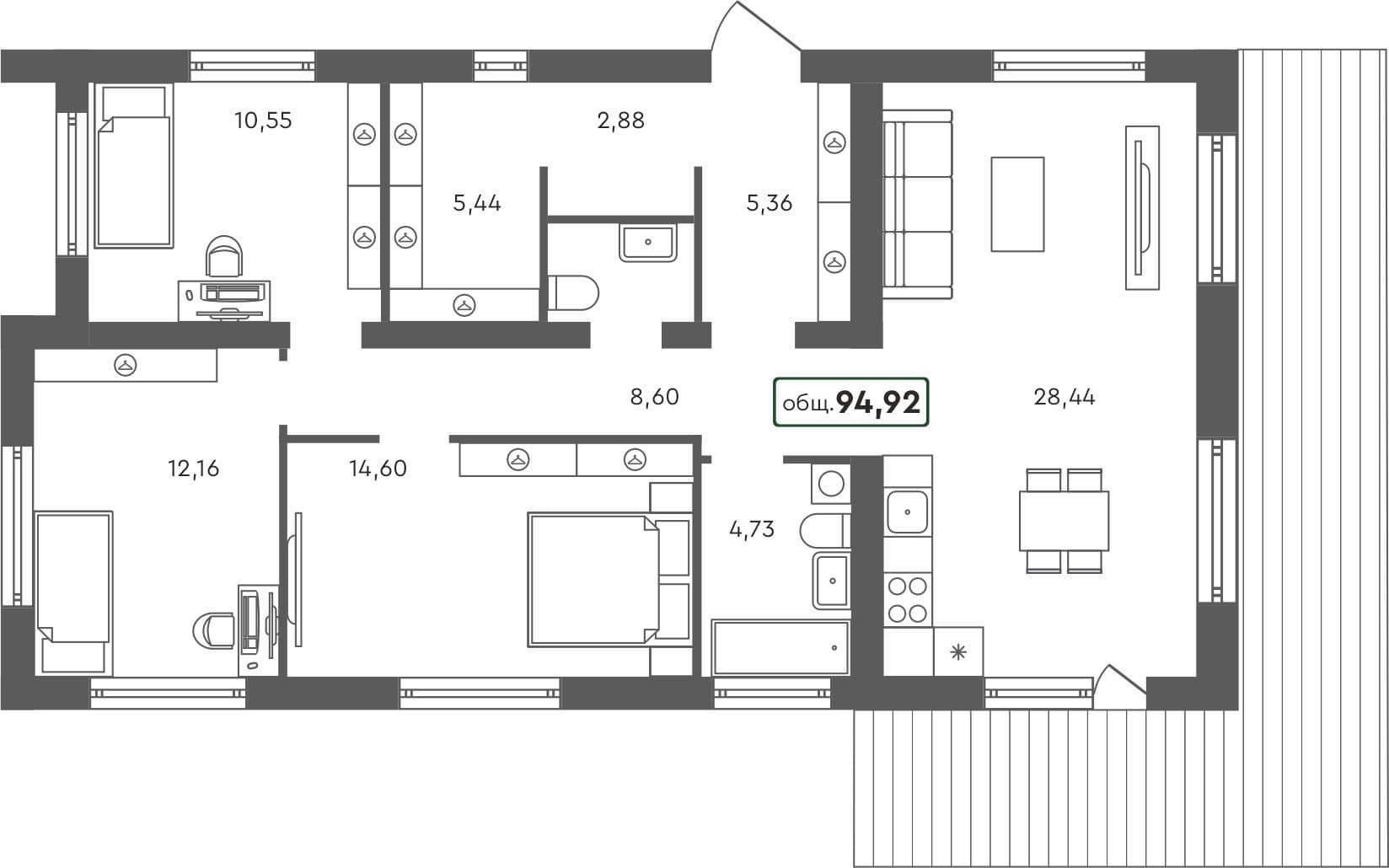3-комн. дом, 94.92 м², 1 из 1 этаж квартира
