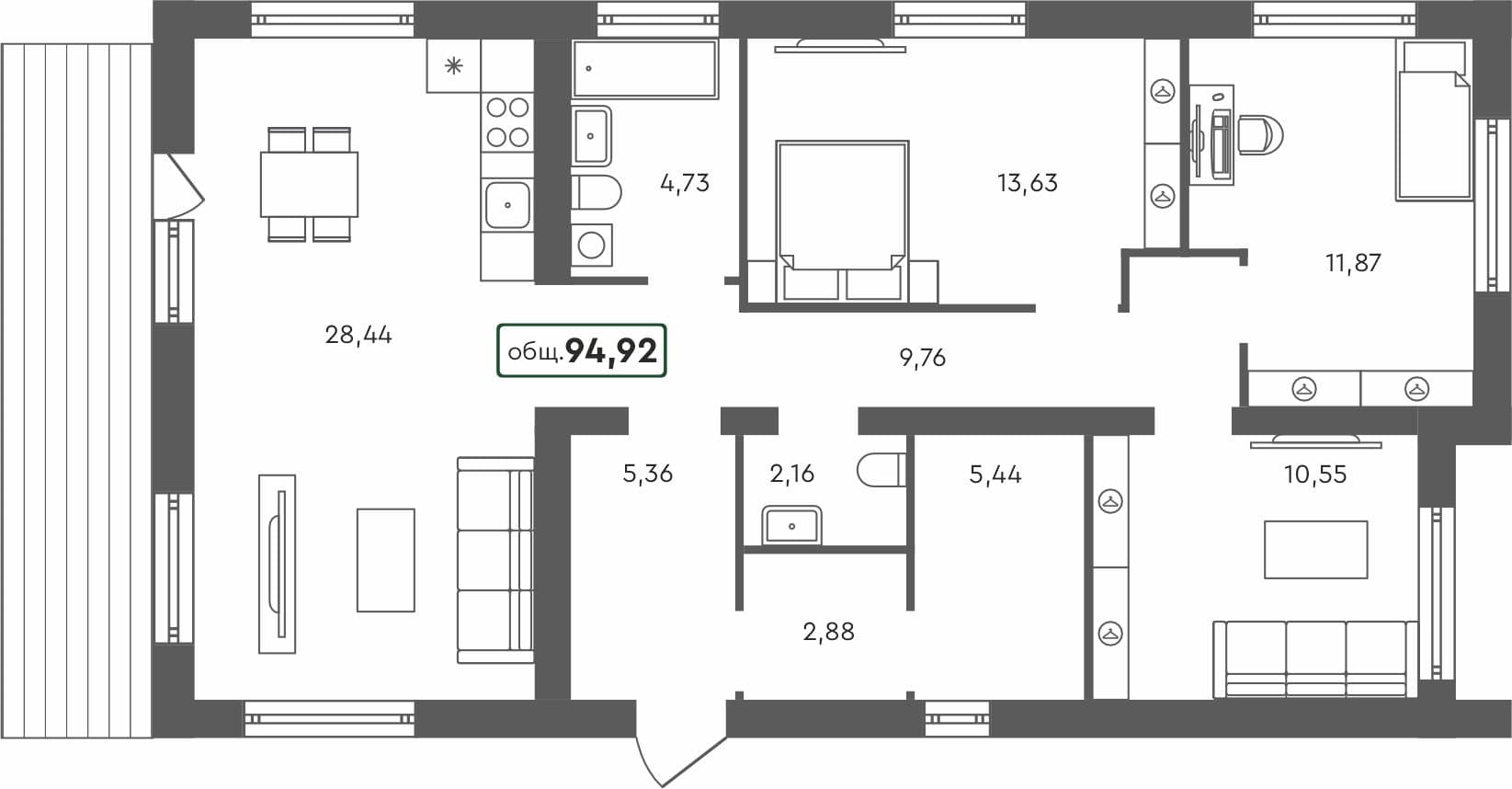 3-комн. дом, 94.92 м², 1 из 1 этаж Планировка