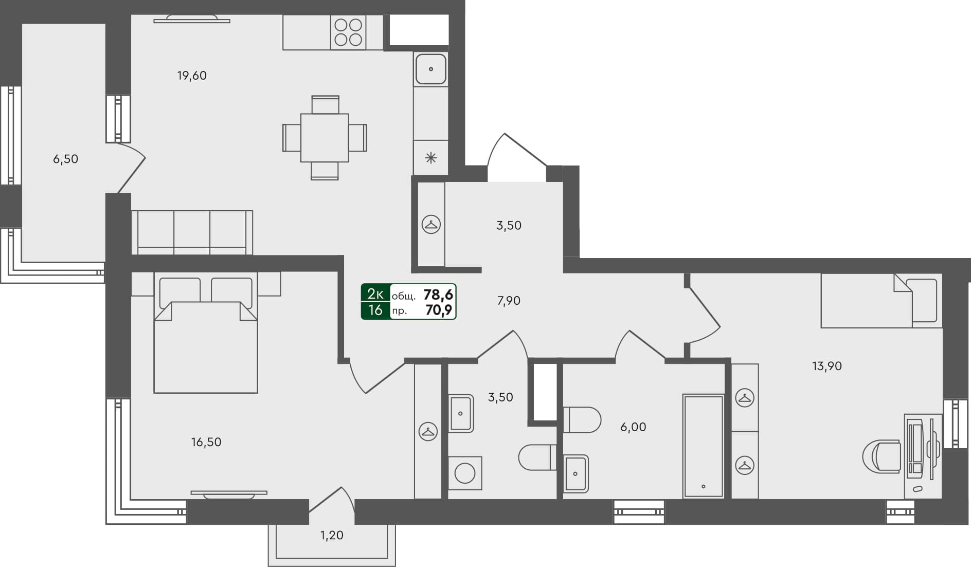2-комн. квартира, 78.6 м², 4 из 5 этаж квартира