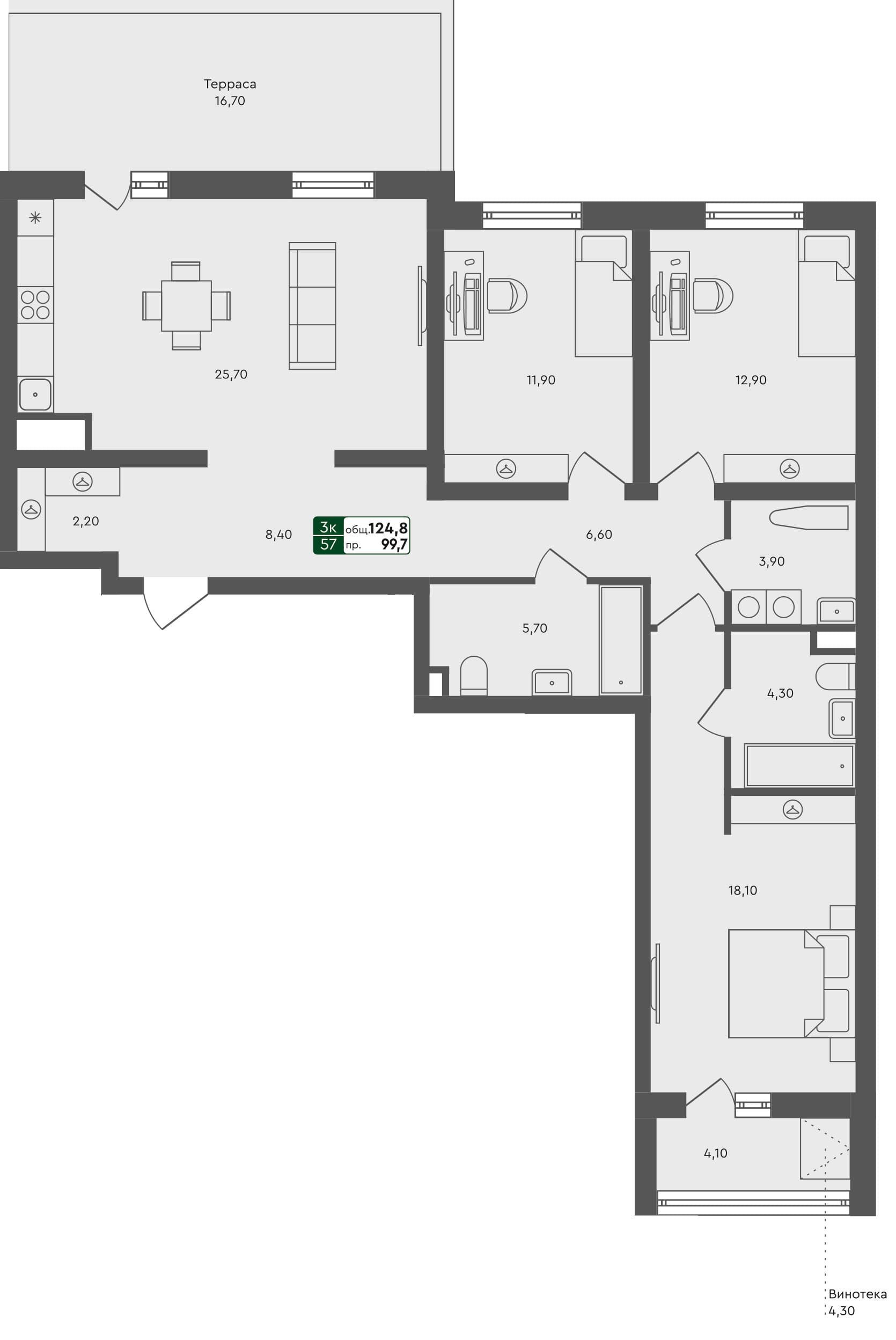 3-комн. квартира, 124.5 м², 1 из 3 этаж Планировка