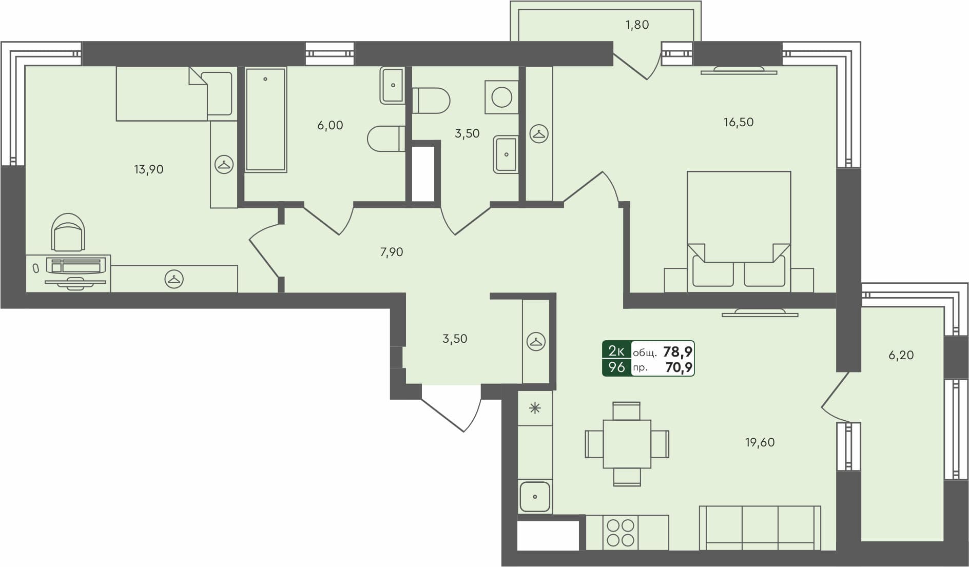 2-комн. квартира, 78.9 м², 3 из 7 этаж квартира