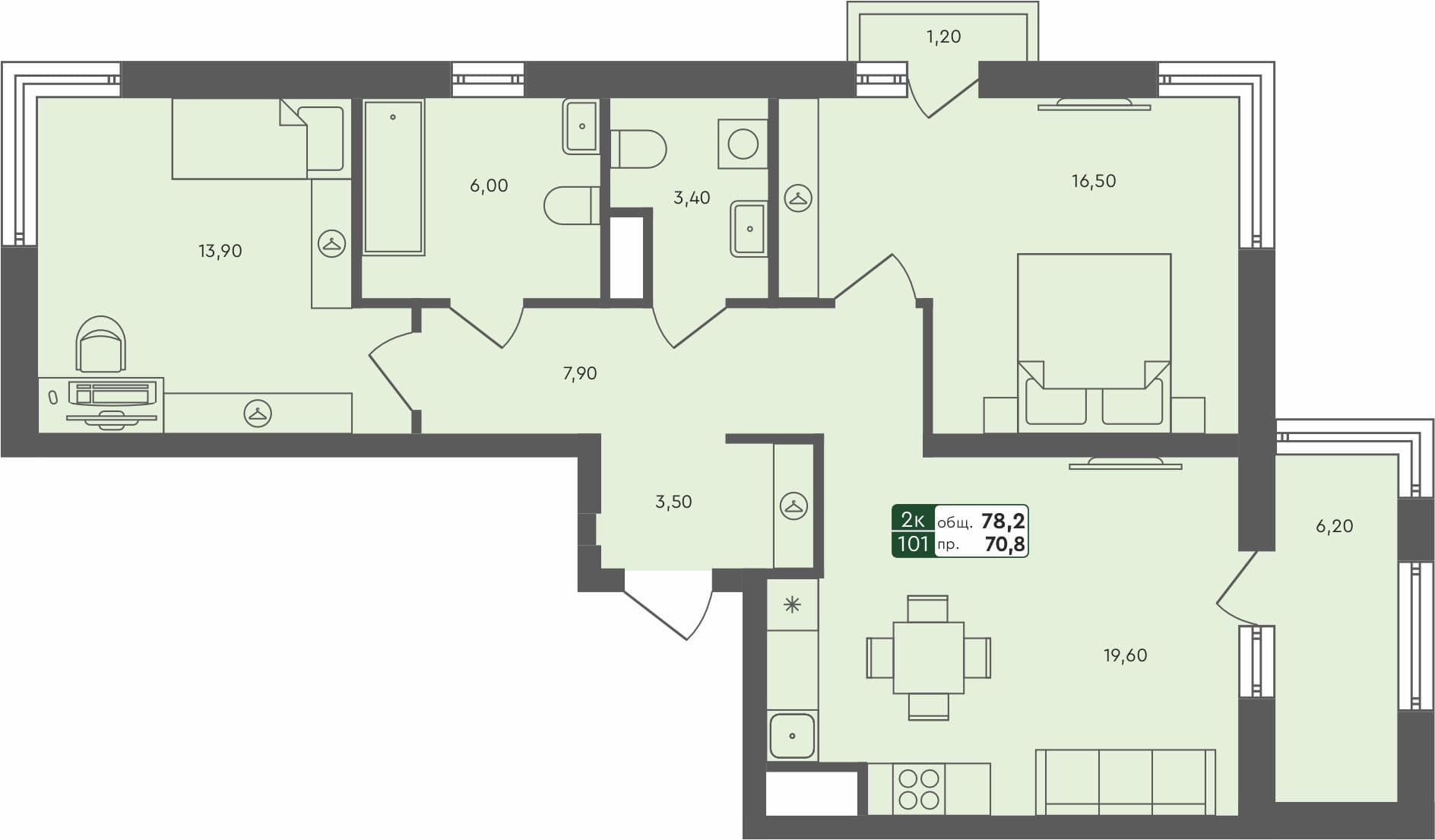 2-комн. квартира, 78.2 м², 4 из 7 этаж квартира