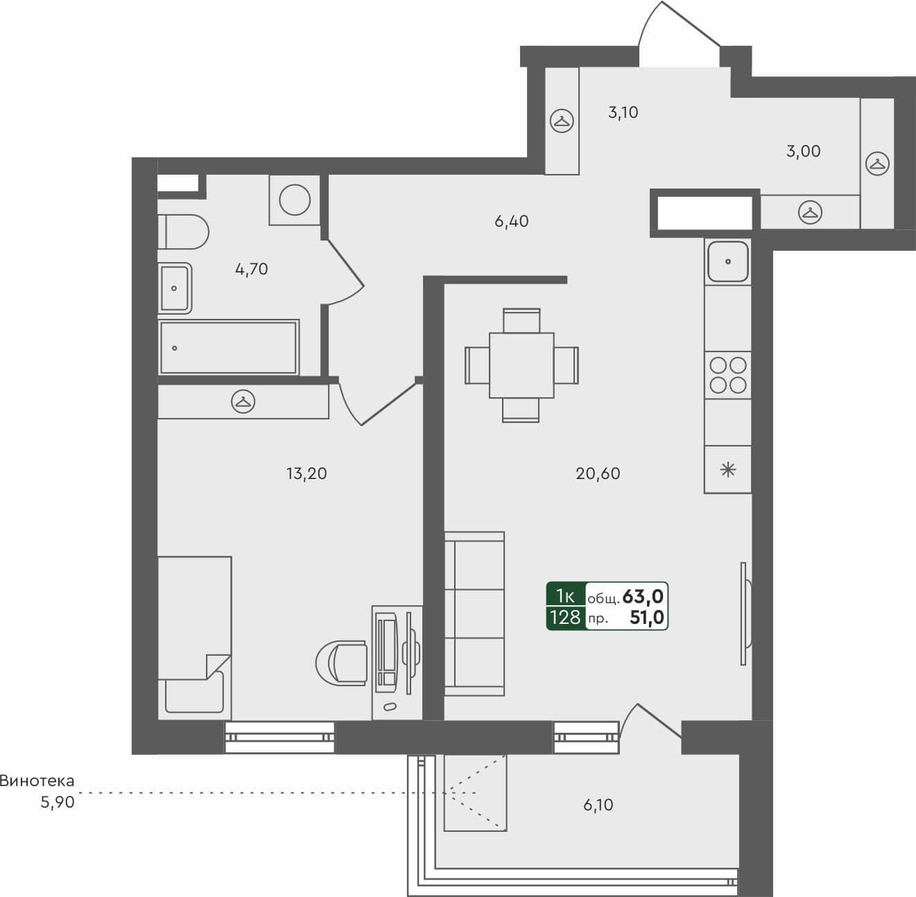 1-комн. квартира, 63 м², 1 из 5 этаж квартира